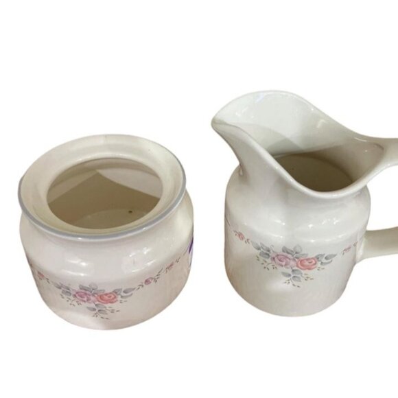 Pfaltzgraff Trousseau Ivory Pink & Purple Rose Decor Gray Band Sugar Bowl & Lid - Picture 4 of 4